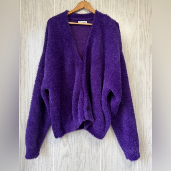 Zara Textured Cardigan with Three Buttons in Violet Size XL EUC - Picture 1 of 3